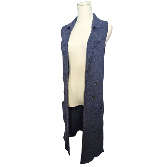 Active USA Women's Long Dusty Blue Sweater Vest - Picture 3 of 7